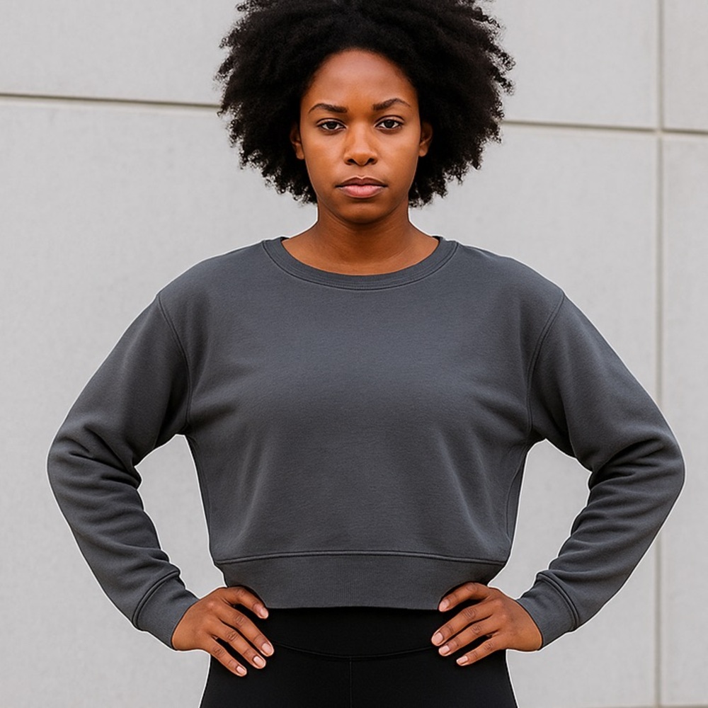 Hollister Gray Cropped Sweatshirt L | Lounge Pullover Crewneck Top
